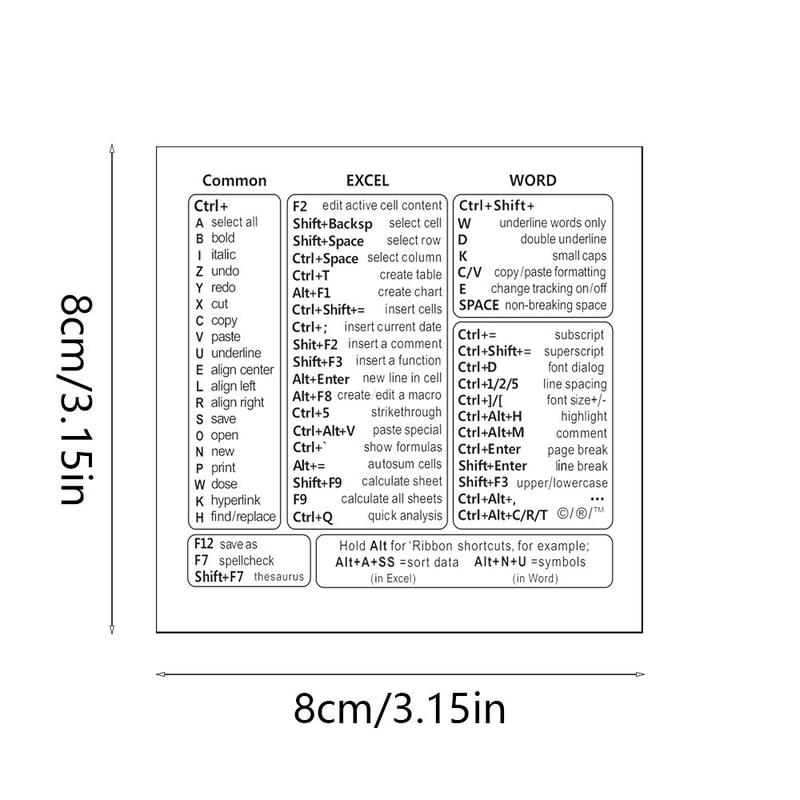 Windows Excel Word Keyboard Shortcut Stickers for Faster Office Productivity