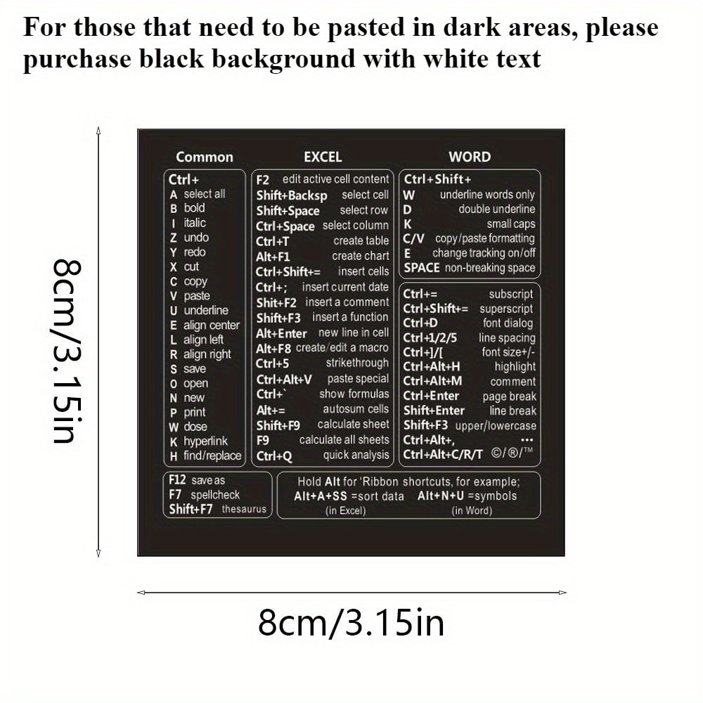 Windows Excel Word Keyboard Shortcut Stickers for Faster Office Productivity