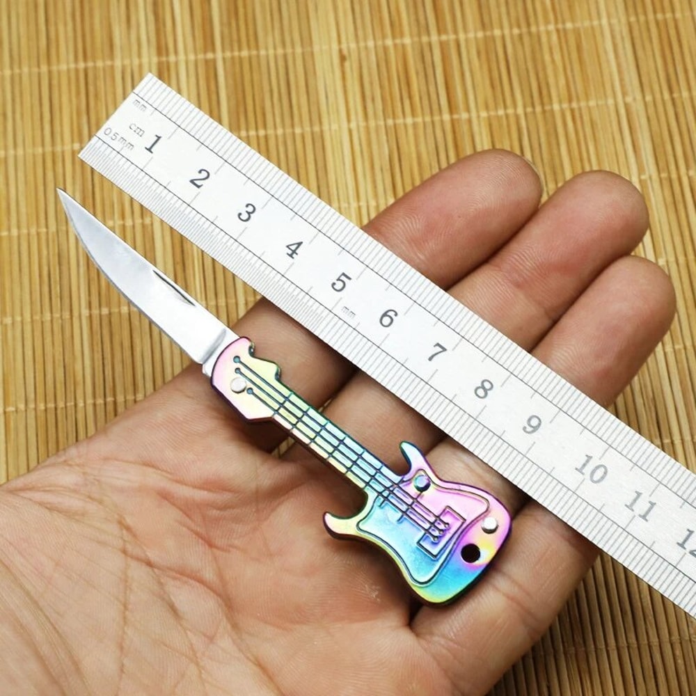 Mini Guitar Keychain Knife Stainless Steel Folding Pocket Tool 1