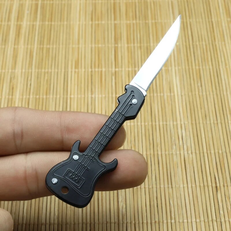 Mini Guitar Keychain Knife Stainless Steel Folding Pocket Tool 0