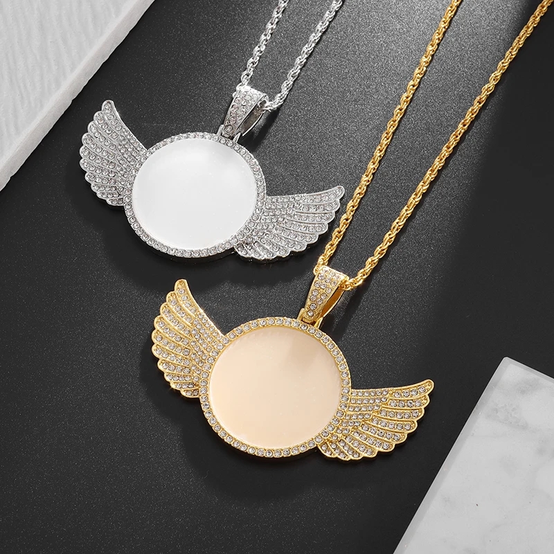 Angel Wings Photo Memorial Necklace with Zirconia Pendant