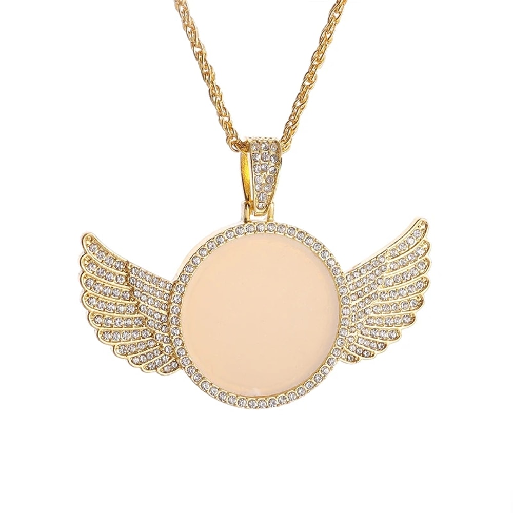 Angel Wings Photo Memorial Necklace with Zirconia Pendant