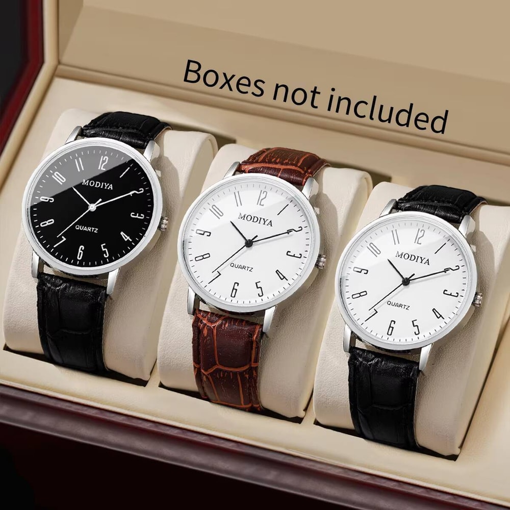 Mens Arabic Dial Watch Set with Leather Strap