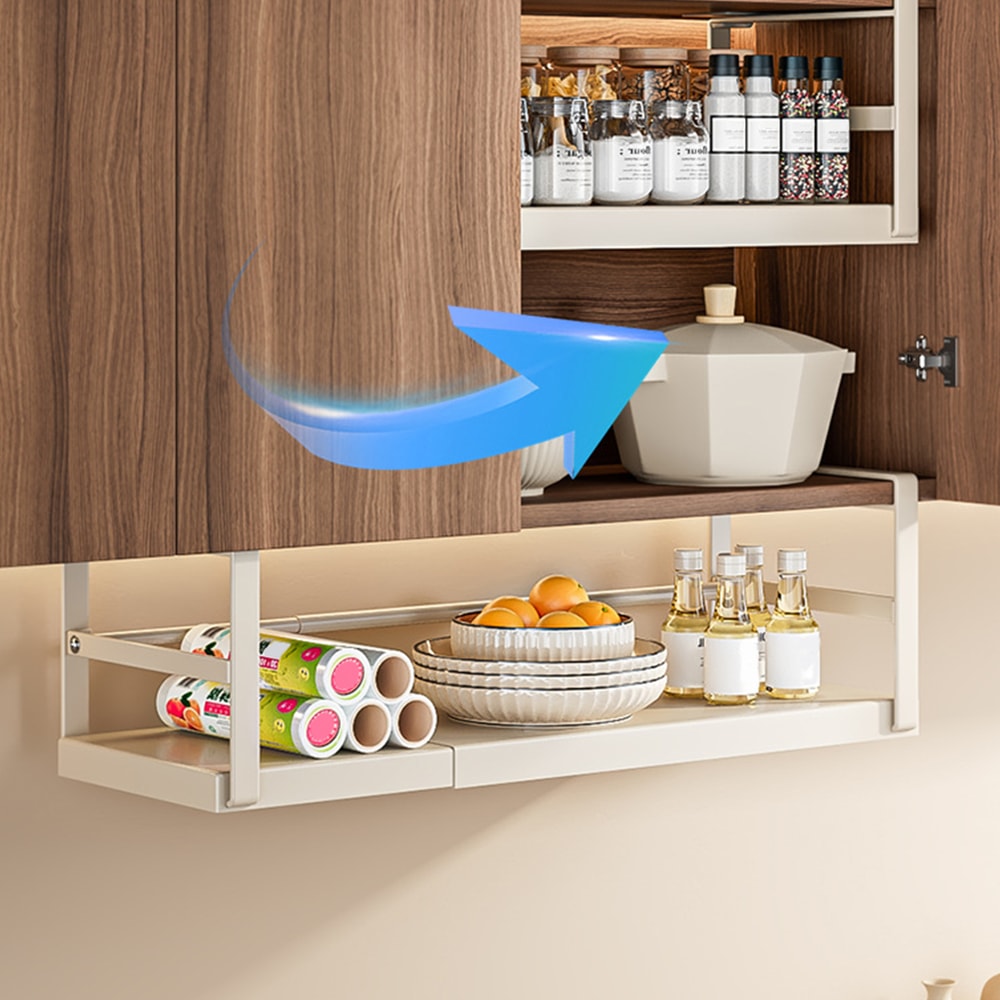 Extendable Under Cabinet Organizer Basket Space Saving Pantry Storage Solution