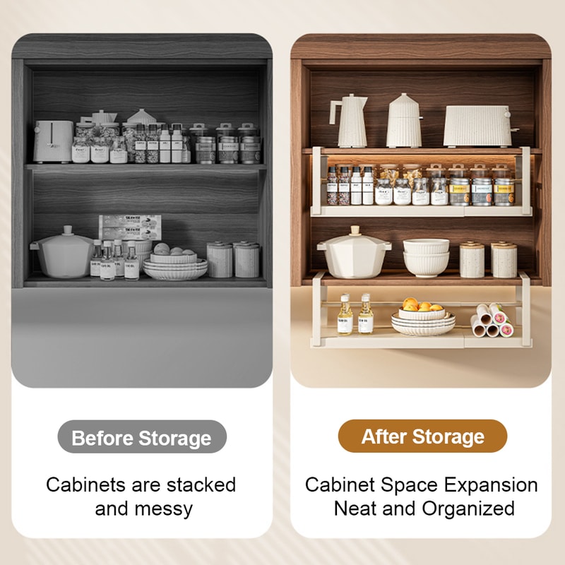 Extendable Under Cabinet Organizer Basket Space Saving Pantry Storage Solution