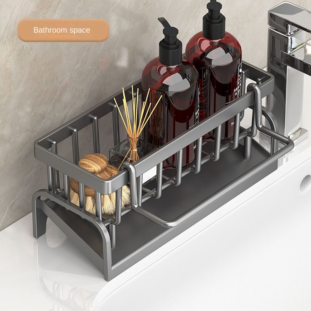 Self Draining Sink Caddy Sponge Holder With Dish Cloth Rack 0
