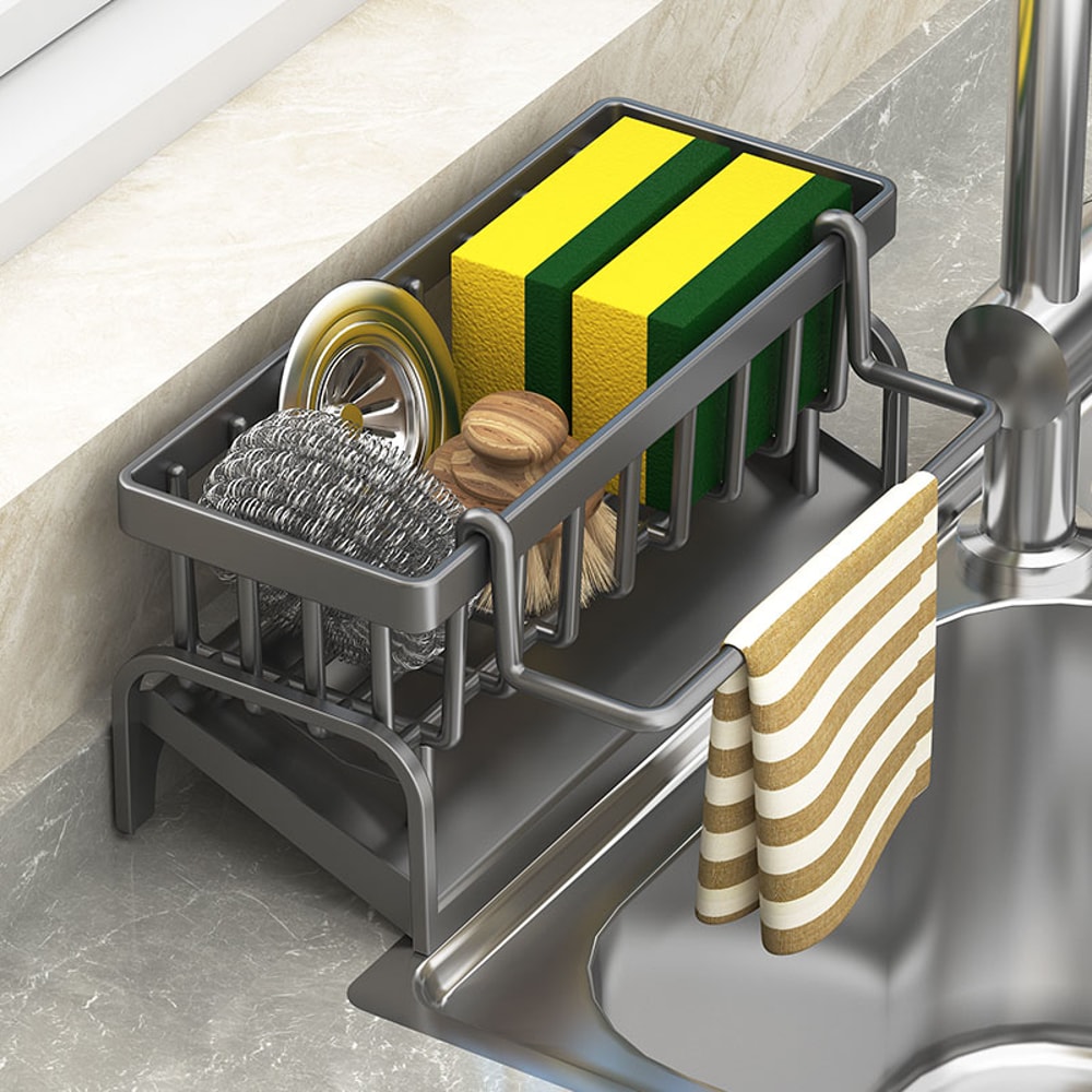 Self Draining Sink Caddy Sponge Holder With Dish Cloth Rack 1