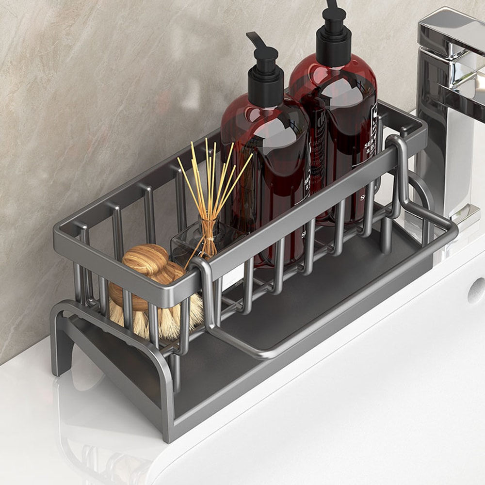 Self Draining Sink Caddy Sponge Holder With Dish Cloth Rack 2