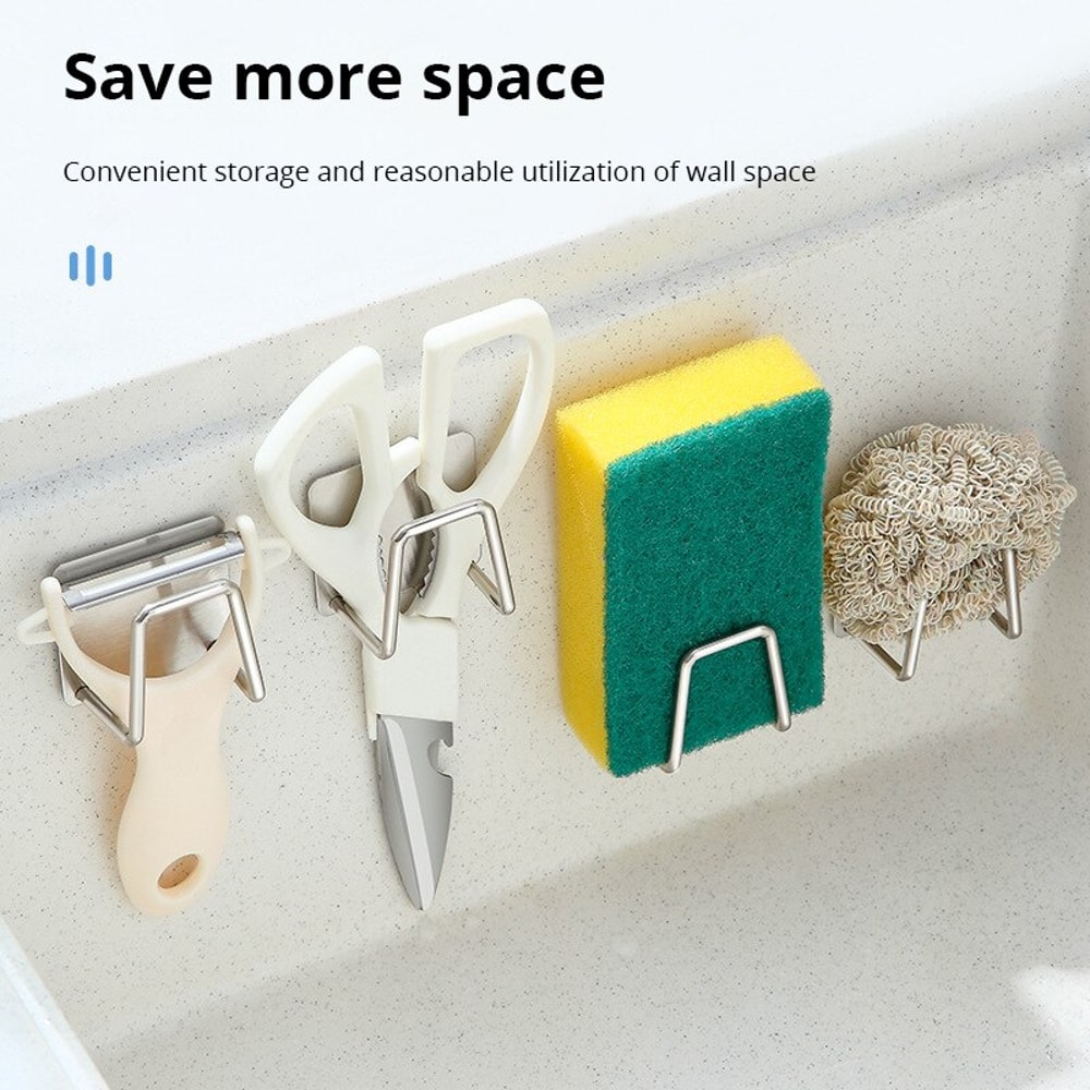 Stainless Steel Adhesive Sink Sponge Holder And Drain Rack 2