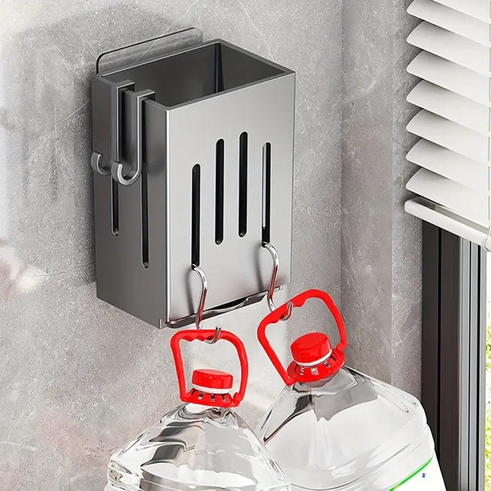 Punch Free Wall Mounted Chopstick Holder With Drain Tray And Hooks 4