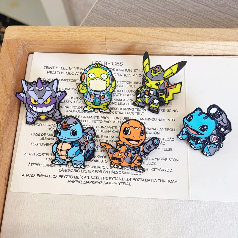 Pokemon Enamel Pins Set with Pikachu Squirtle Gengar Anime Lapel Pins