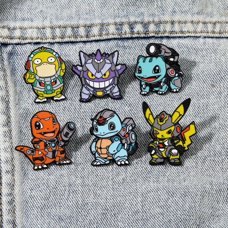 Pokemon Enamel Pins Set with Pikachu Squirtle Gengar Anime Lapel Pins
