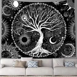 boho tree of life tapestry set with sun and moon wall art