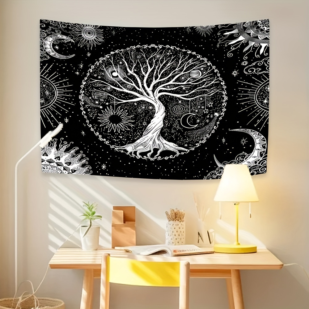 Boho Tree of Life Tapestry Set with Sun and Moon Wall Art