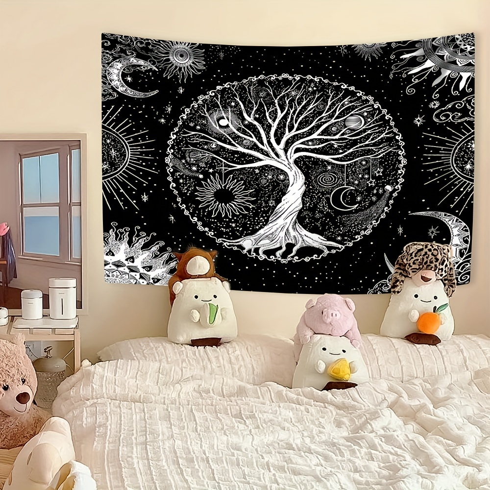 Boho Tree of Life Tapestry Set with Sun and Moon Wall Art