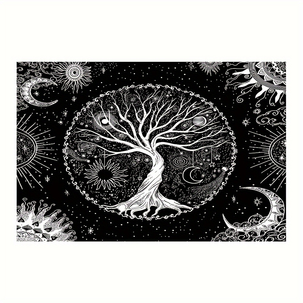 Boho Tree of Life Tapestry Set with Sun and Moon Wall Art