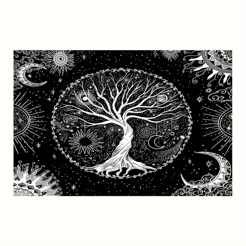Boho Tree of Life Tapestry Set with Sun and Moon Wall Art