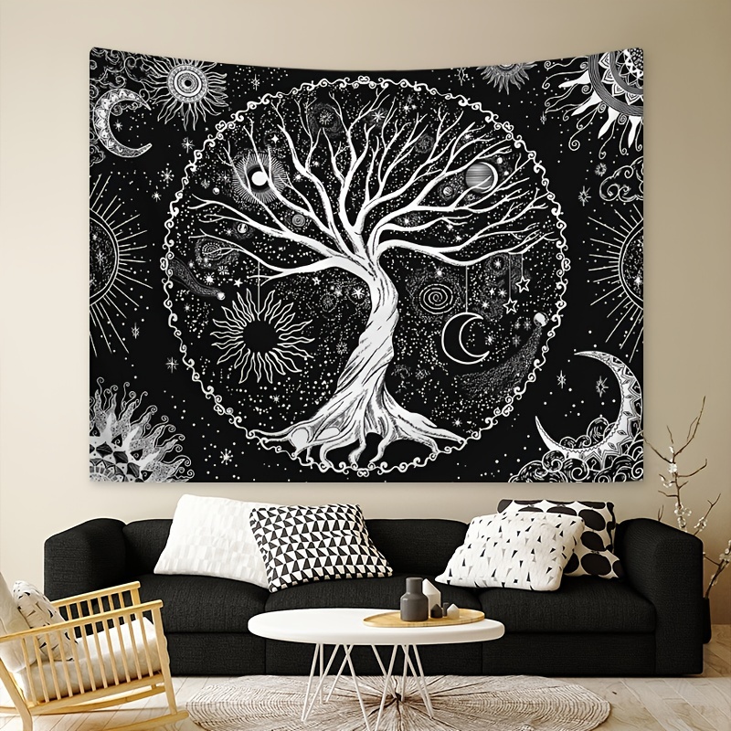 Boho Tree of Life Tapestry Set with Sun and Moon Wall Art