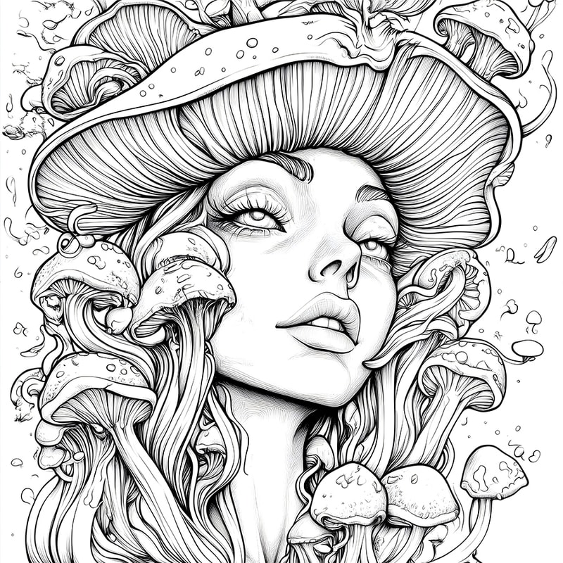 Mushroom World Adult Coloring Book for Relaxing Fantasy Art
