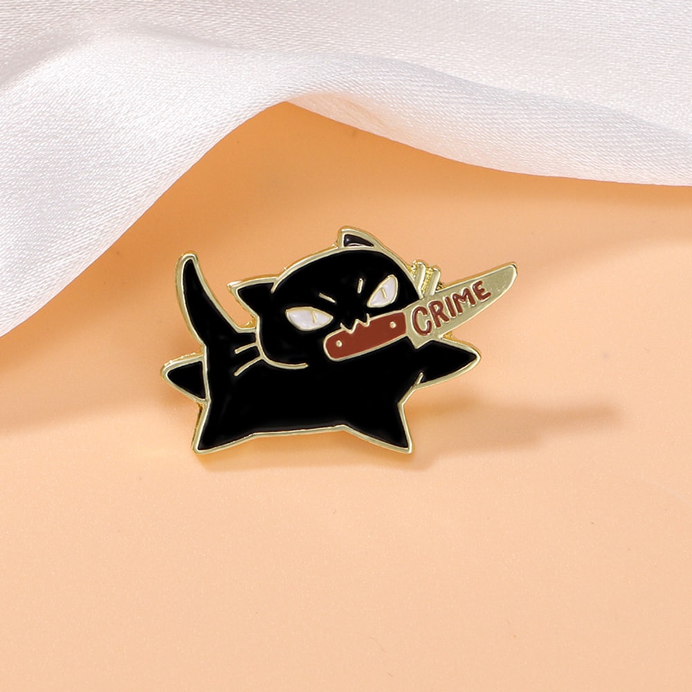 Cute Black Cat Knife Enamel Pin For Jackets Bags And Cat Lovers 0