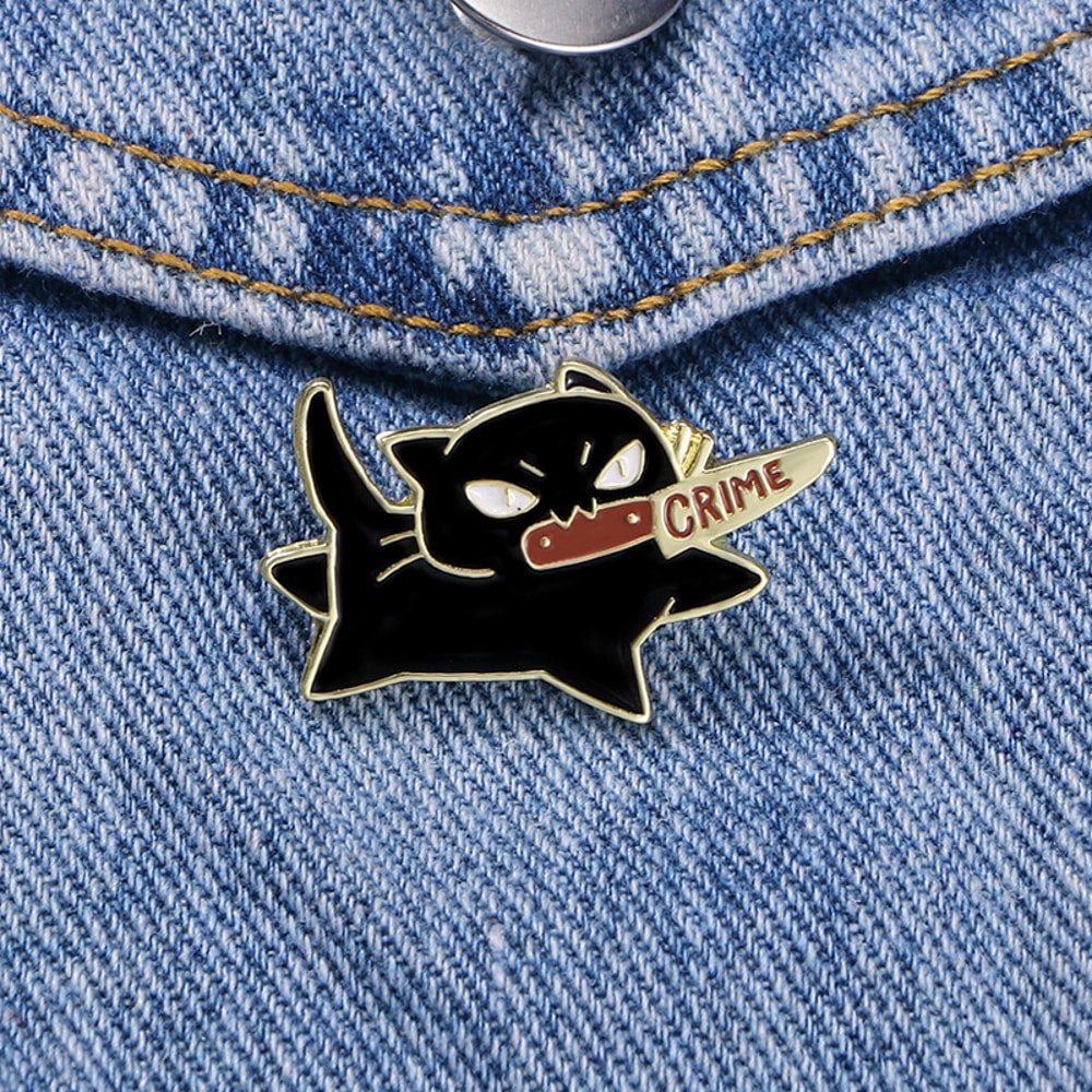 Cute Black Cat Knife Enamel Pin For Jackets Bags And Cat Lovers 2