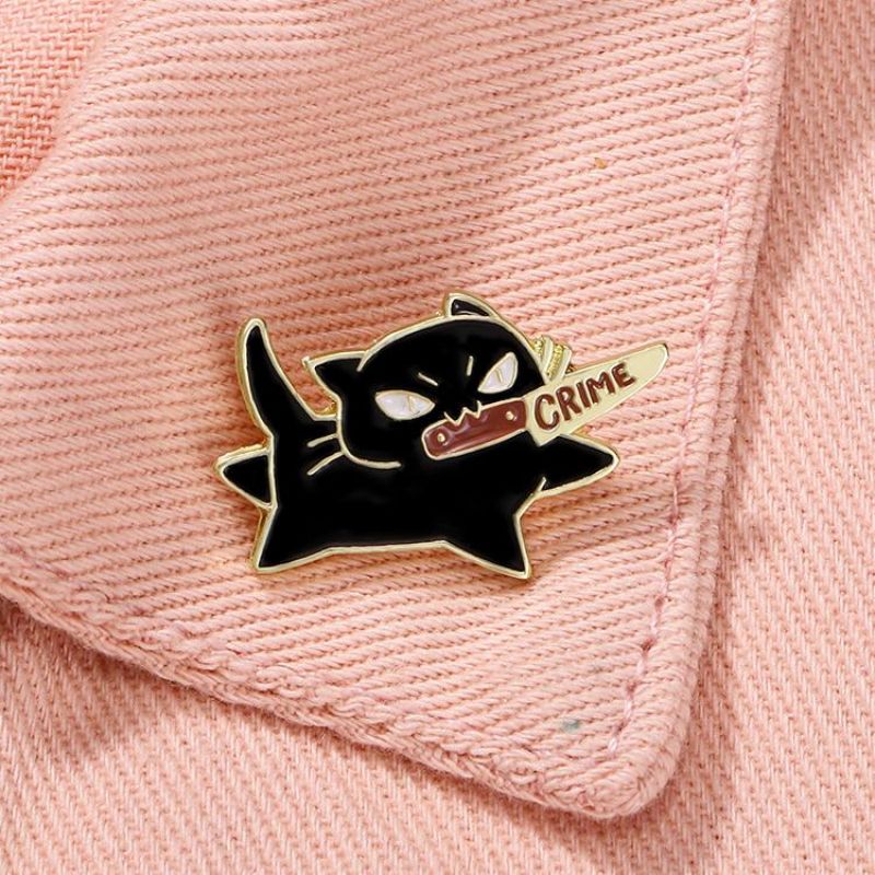 Cute Black Cat Knife Enamel Pin For Jackets Bags And Cat Lovers 3