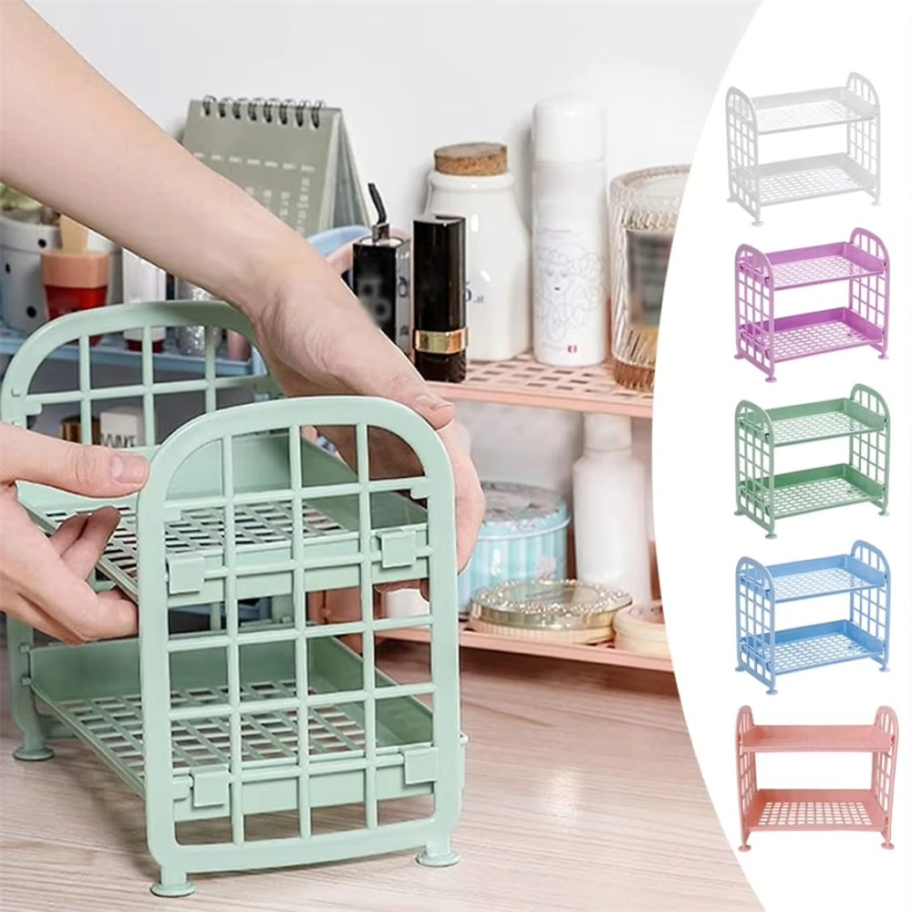 Foldable Desk Organizer Shelf Multi Tier Plastic Storage Rack Organizer For Cosmetics Office Dorm 0