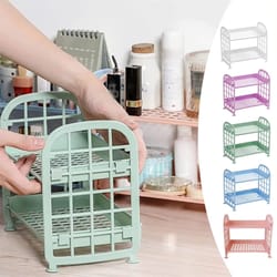 foldable desk organizer shelf multi tier plastic storage rack organizer for cosmetics, office & dorm