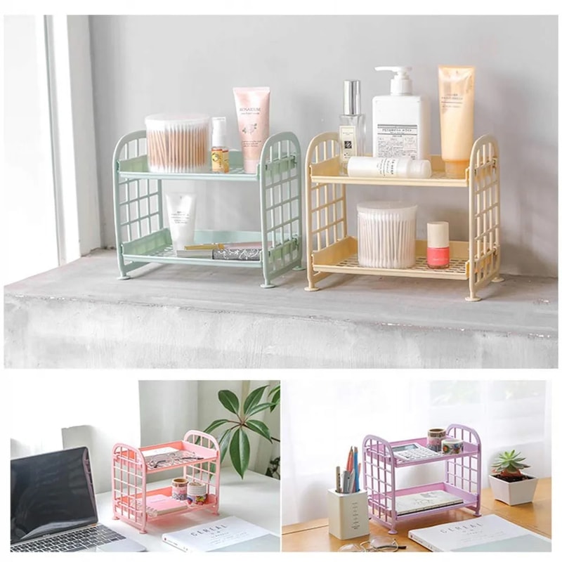 Foldable Desk Organizer Shelf Multi Tier Plastic Storage Rack Organizer For Cosmetics Office Dorm 2