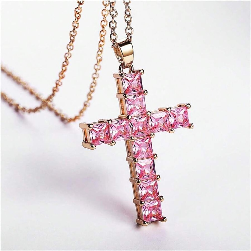 Gold Multicolor Crystal Cross Necklace for Women