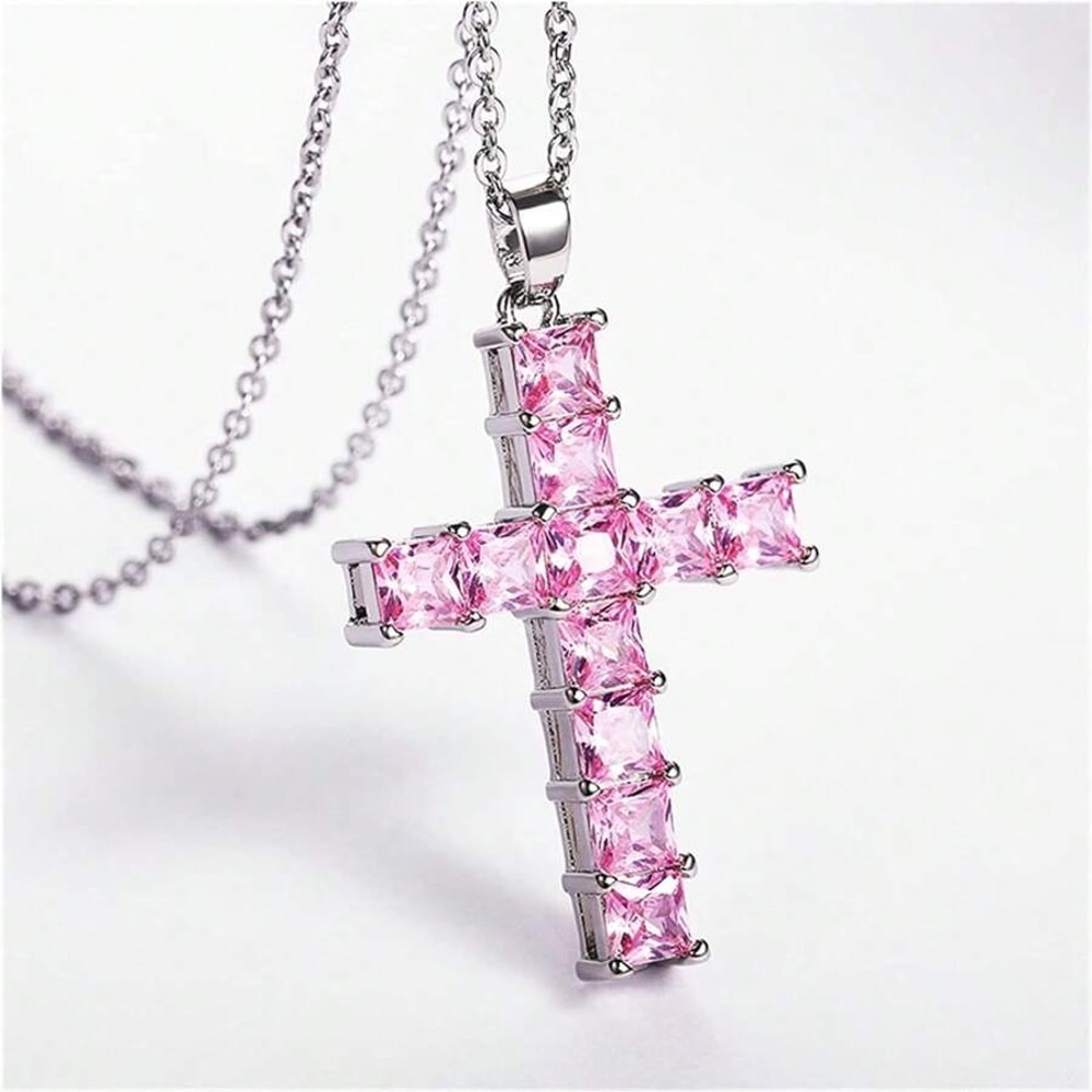 Gold Multicolor Crystal Cross Necklace for Women