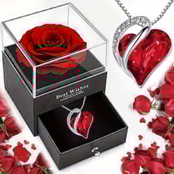 ocean heart necklace with eternal rose jewelry box gift set