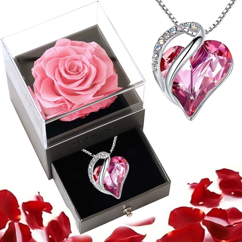 Ocean Heart Necklace With Eternal Rose Jewelry Box Gift Set 8
