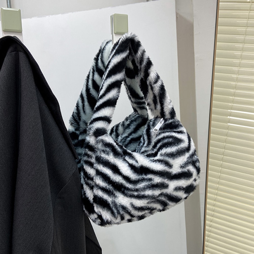 Leopard Print Plush Shoulder Tote Bag for Women