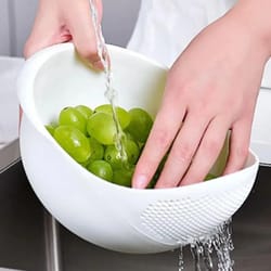 silicone rice washing bowl with handle fruit and veggie colander