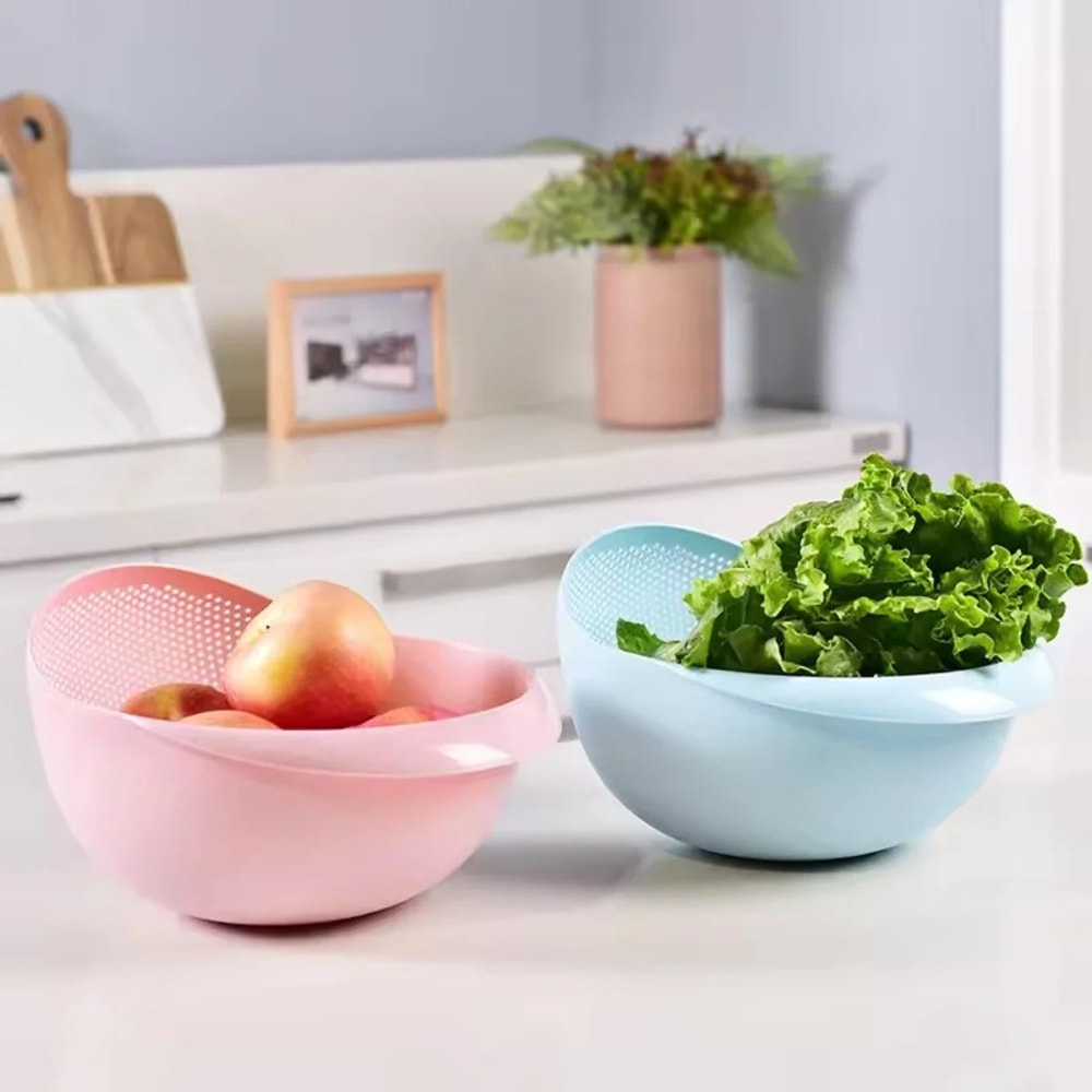 Silicone Rice Washing Bowl with Handle Fruit and Veggie Colander
