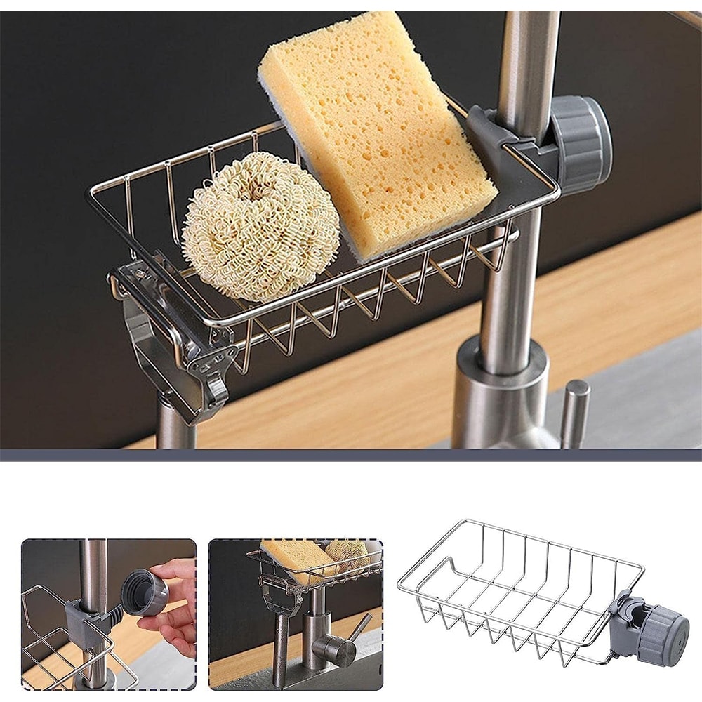 Flexible Faucet Sink Organizer Rack With Drain Tray Sponge Holder For Clutter Free Kitchen Storage 2