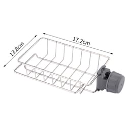 flexible faucet sink organizer rack with drain tray & sponge holder for clutter free kitchen storage