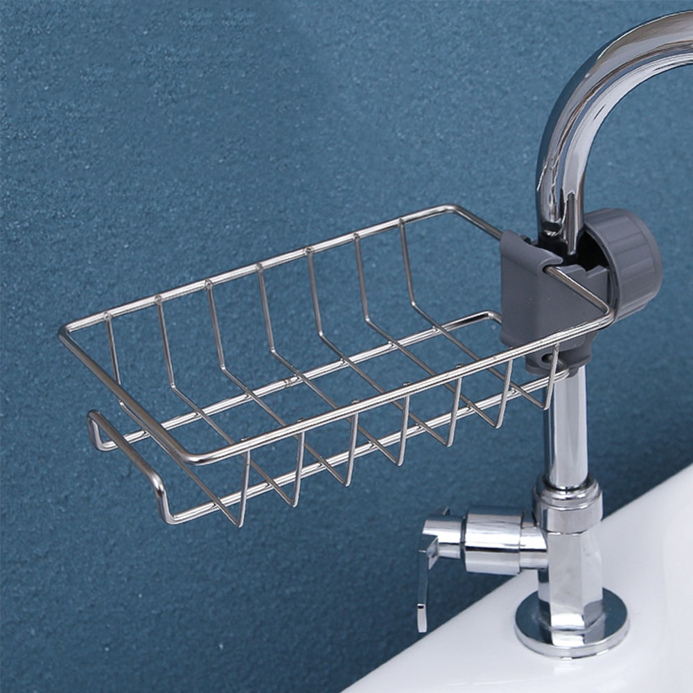 Flexible Faucet Sink Organizer Rack With Drain Tray Sponge Holder For Clutter Free Kitchen Storage 3