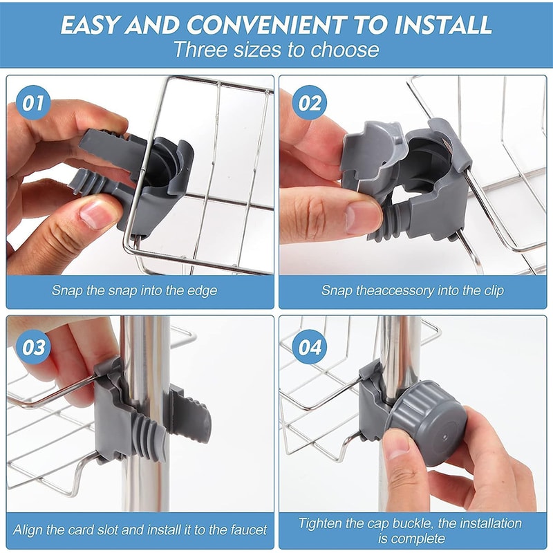 Flexible Faucet Sink Organizer Rack With Drain Tray Sponge Holder For Clutter Free Kitchen Storage 4
