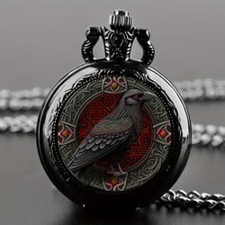 gothic raven pocket watch necklace with quartz movement