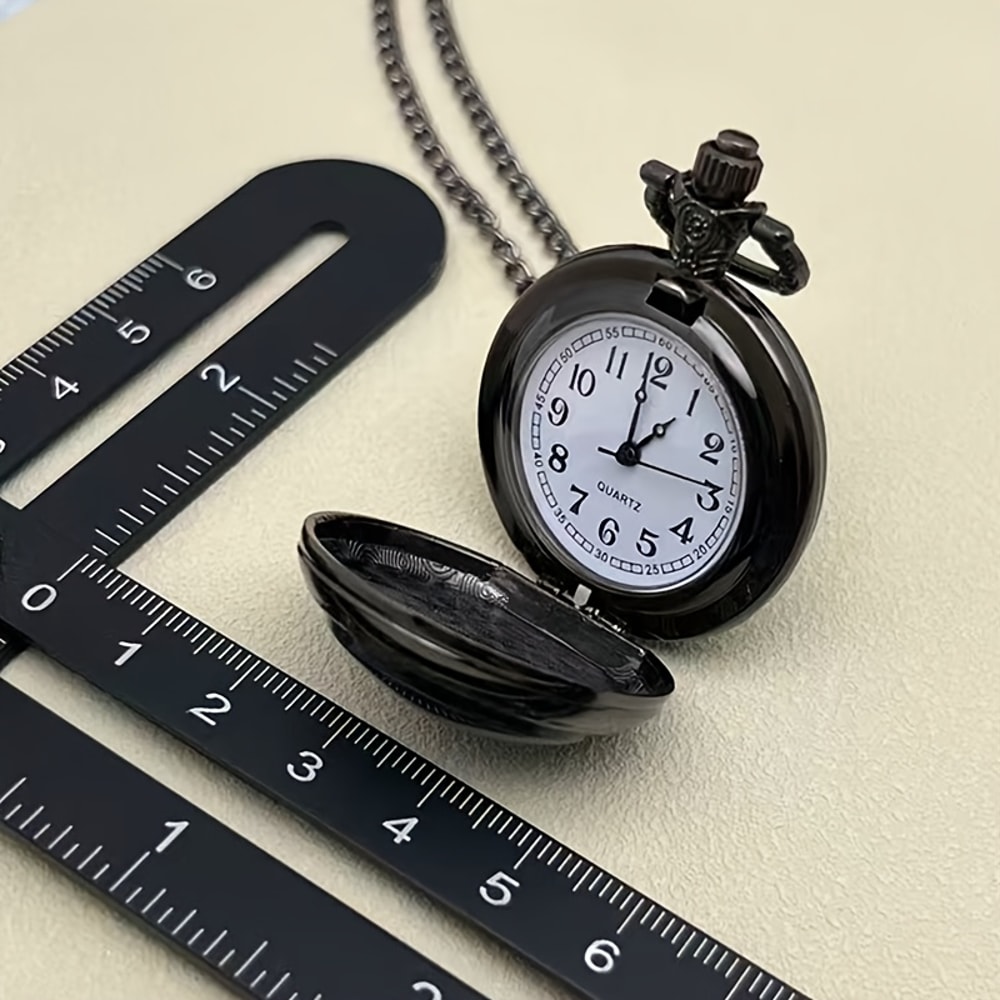 Gothic Raven Pocket Watch Necklace with Quartz Movement