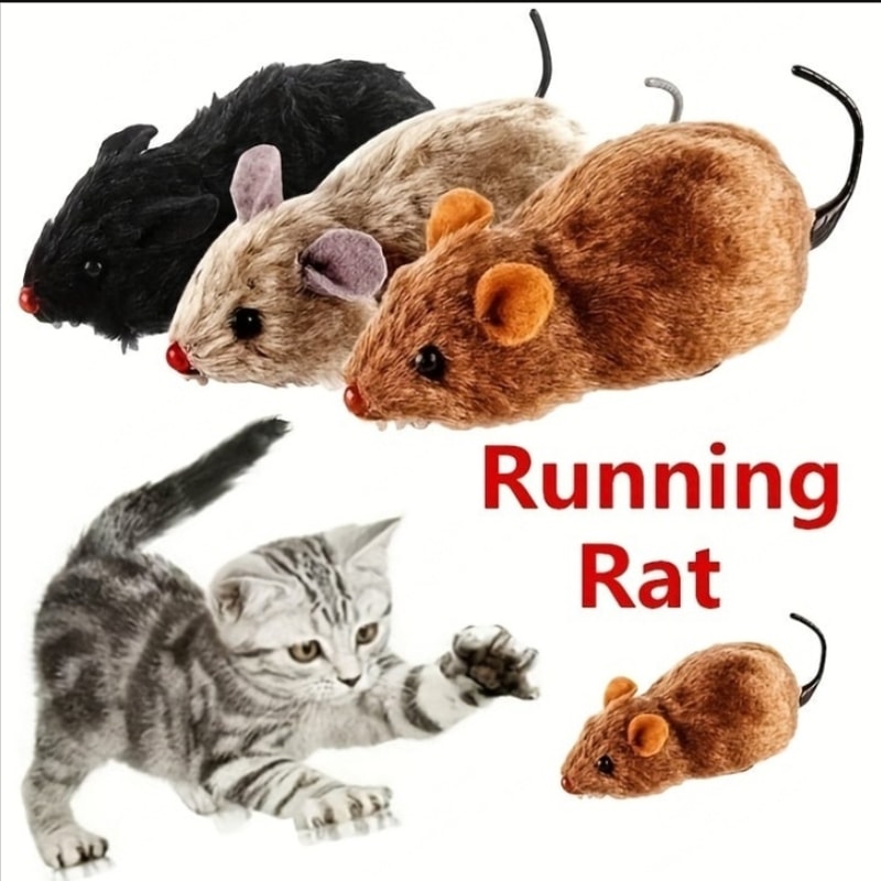 Lifelike Wind Up Plush Mouse Cat Toy for Interactive Chase Play