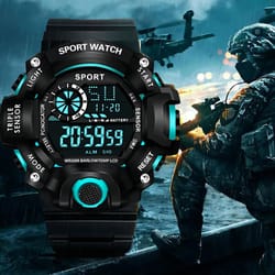 multifunctional sports watch for men waterproof, luminous military design with alarm