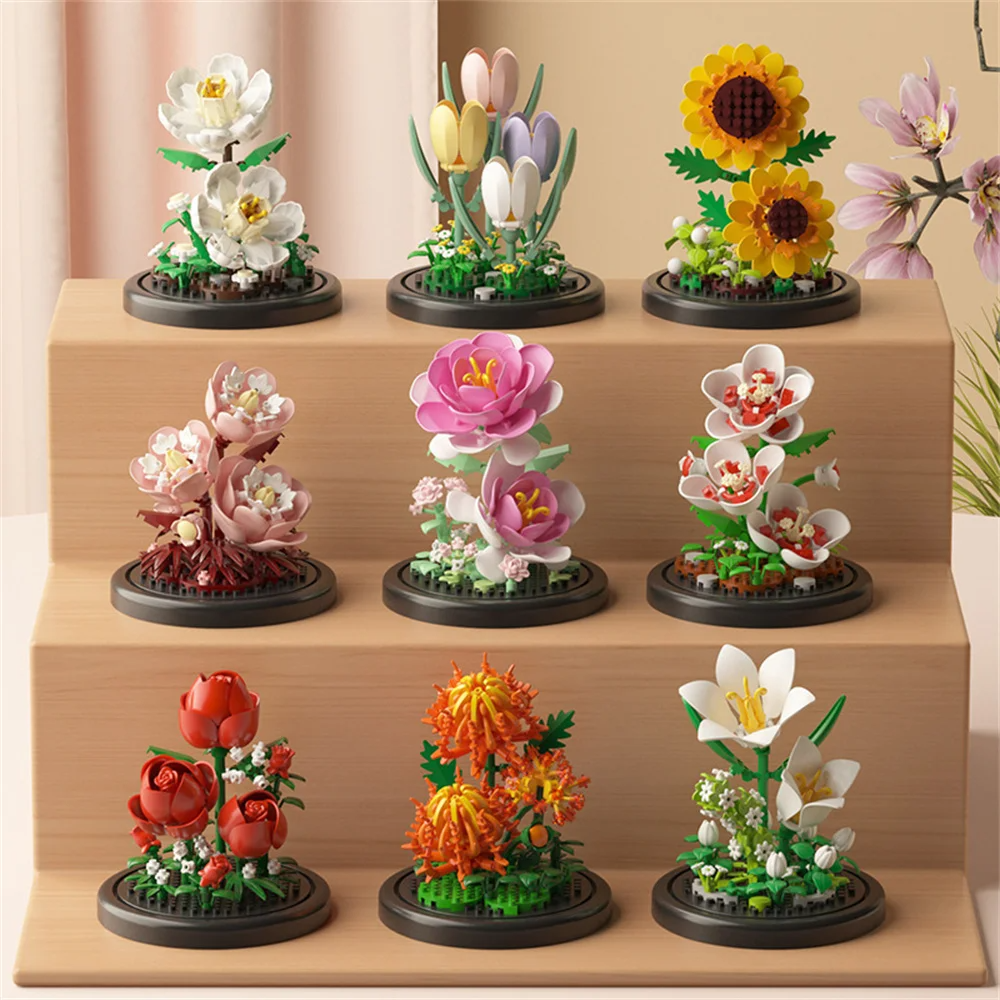 Eternal Flower Bouquet Bonsai Potted Plant Building Blocks Model Creative Puzzle Decoration for Home, Kids, and Gift