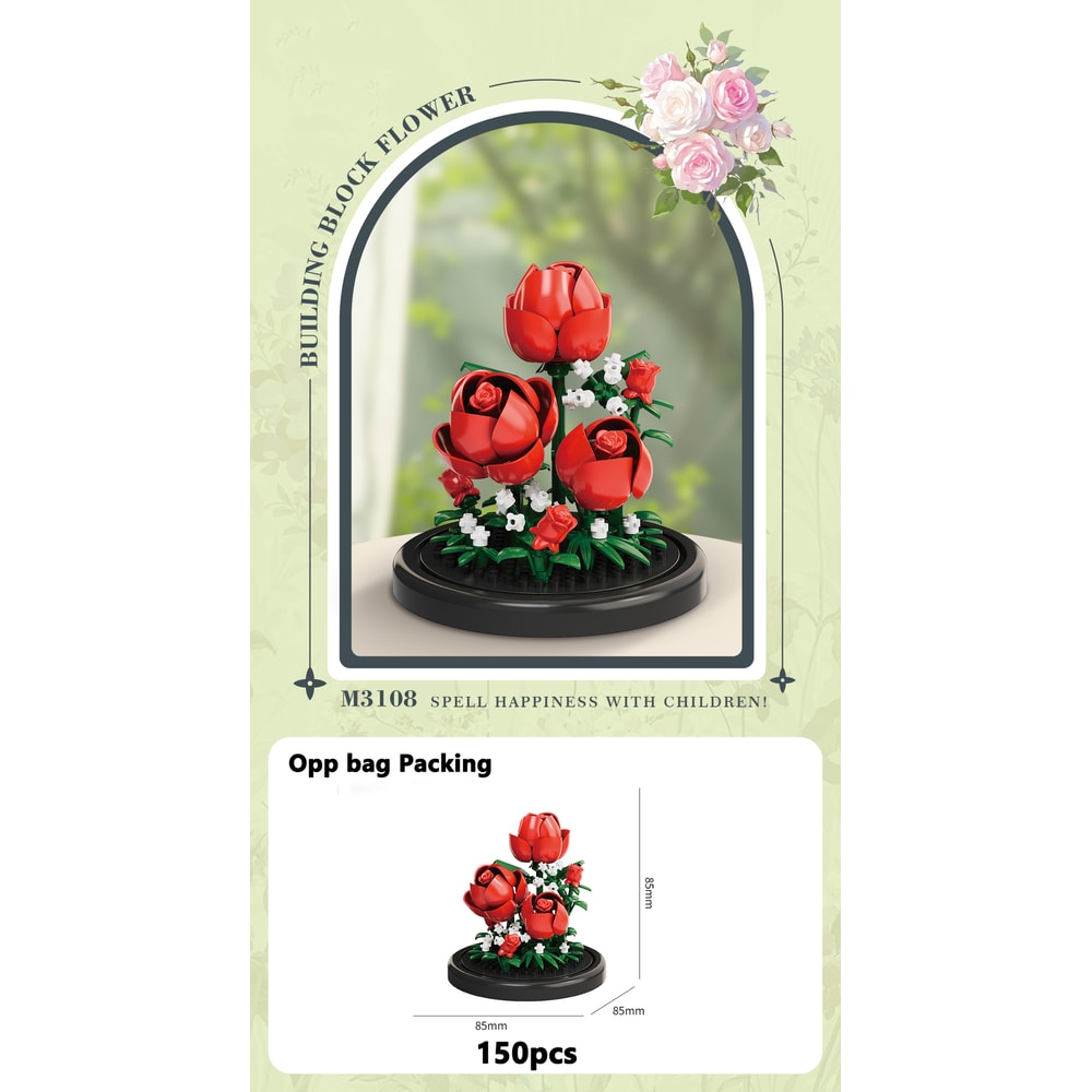 Eternal Flower Bouquet Bonsai Potted Plant Building Blocks Model Creative Puzzle Decoration for Home, Kids, and Gift