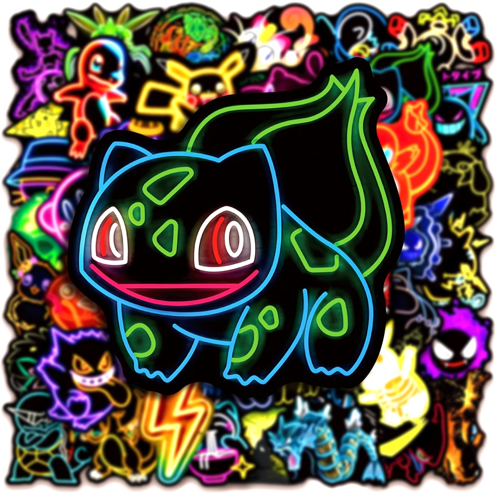 Neon Stickers Pikachu Cartoon Decals for Kids Waterproof DIY Phone & Skateboard Stickers