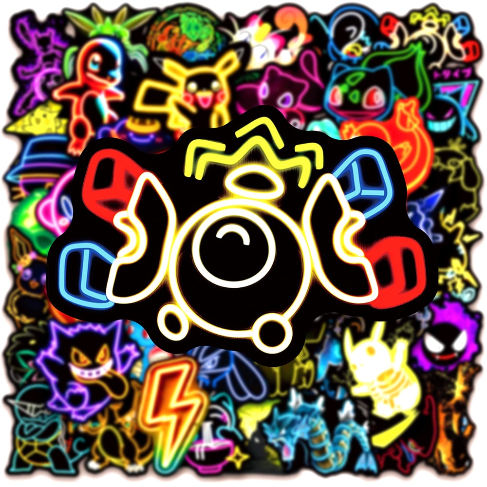 Neon Stickers Pikachu Cartoon Decals for Kids Waterproof DIY Phone & Skateboard Stickers