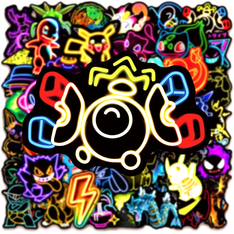 Neon Stickers Pikachu Cartoon Decals for Kids Waterproof DIY Phone & Skateboard Stickers
