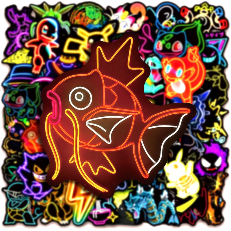 Neon Stickers Pikachu Cartoon Decals for Kids Waterproof DIY Phone & Skateboard Stickers